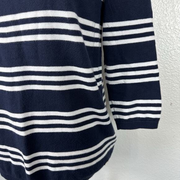 Tommy Hilfiger Top Women Medium Navy White Stripe Cotton Knit Preppy Nautical - Picture 7 of 12